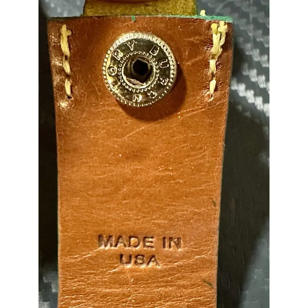 Tory Burch Yellow Leather Cuff Bracelet Heart Logo Charm Made in USA Adjustable